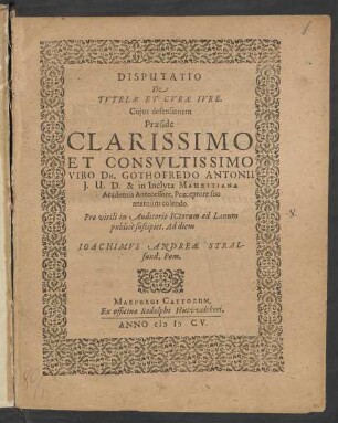 Disputatio De Tutelae Et Curae Iure
