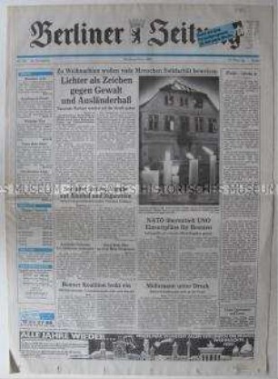 Fragment der "Berliner Zeitung" u.a. zum Gedenken an die Opfer des neofaschistischen Anschlages auf ein Wohnhaus in Mölln
