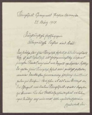 Schreiben von Elisabeth von Esebeck an Großherzogin Luise von Baden; Bericht über den Aufenthalt des Mannes in Riga und Hoffen auf einen baldigen Frieden