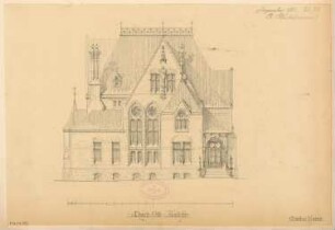 Villenartiges Wohnhaus, Lüdenscheid Monatskonkurrenz Dezember 1883: Aufriss Nordostansicht (Rückansicht); Maßstabsleiste