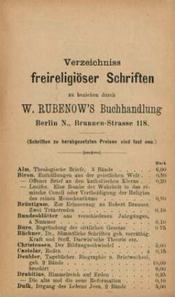 Verzeichniss freireligiöser Schriften ...