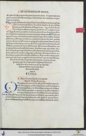 Opus Procli de sacrificio interprete Marsilio Ficino florentino