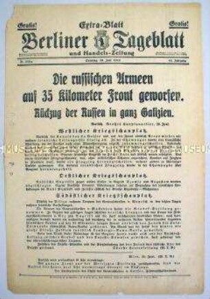 Extra-Blatt des "Berliner Tageblatt" zu Kämpfen an der Ostfront