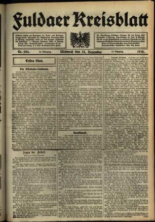 Erste Ausgabe vom Mittwoch, den 14. Dezember 1910.