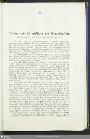 Wesen und Entwicklung der Glasindustrie