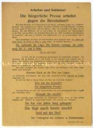 Flugblatt des Vollzugsrates des Arbeiter- und Soldatenrates gegen die Presse