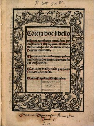 Co[n]te[n]ta hoc libello Modus confitendi compositus per reverendum episcopum Andream Hispanum sancte Romane ecclesie Penitentionarium