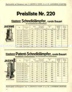 Preisliste über Schnell-Dämpfer