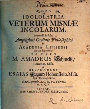 Diss. de idololatria veterum Misniae incolarum