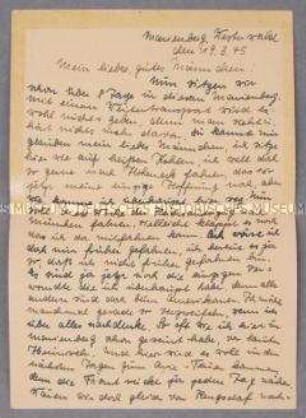 Handschriftlicher Brief einer hochschwangeren Frau aus den letzten Tagen des Zweiten Weltkrieges an ihren Mann, einem Feldwebel der Wehrmacht (mit Kuvert)