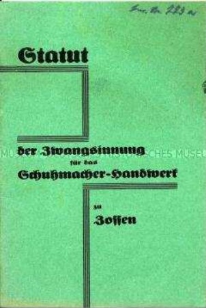 Statut der Schuhmacher-Innung Zossen
