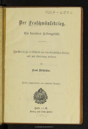 Der Froschmäusekrieg : ein komisches Heldengedicht