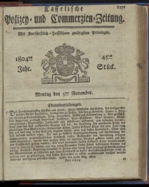 45tes Stueck, Montag den 5ten November 1804