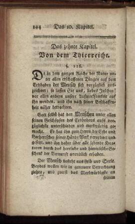 Das zehnte Kapitel. Von dem Thierreiche.