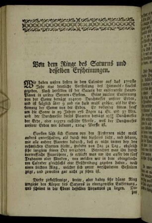 Von dem Ringe des Saturns und desselben Erscheinungen