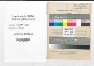 Entnazifizierung Hedwig Ahlhorn , geb. 18.03.1897 (Buchhalterin)