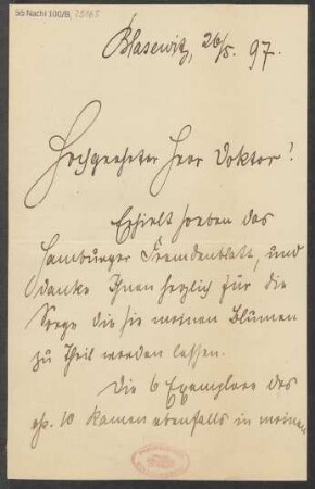 Brief an B. Schott's Söhne : 26.05.1897