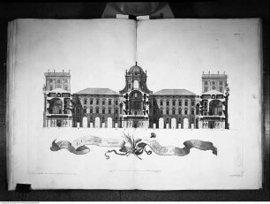 Dichiarazione dei disegni del Reale Palazzo di Caserta ..., Tav. X: Schnitt durch Garten-, Kapellen- und Vordertrakt