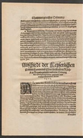 Abschiedt der Keyserlichen Commissarien und Churfürstlichen Räth/ so zu Wormbs gewesen ... Anno 1517.