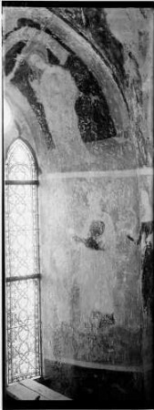 Heddesbach Evangelischen Peterskirche Wandmalerei im Chor an der Ostwand Fensterlaibung mit Heiligengestalten (15. Jahrhundert)