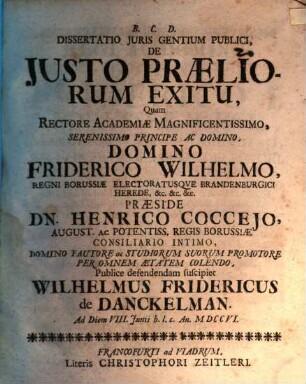 Dissertatio Juris Gentium Publici, De Justo Præliorum Exitu
