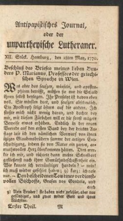 XII. Stück. Hamburg, den 18ten May, 1770