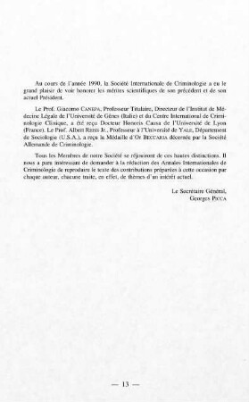 13-14, Message de le Secrétaire Général