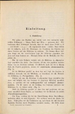 Axonometrie und Perspektive in systematischem Zusammenhange