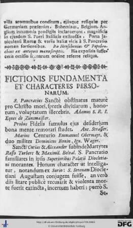 Fictionis Fundamenta Et Characteres Personarum.