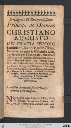 Serenissimo et Reverendissimo Principi Ac Domino Christiano Augusto ...