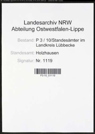 Sterberegister Standesamt Holzhausen
