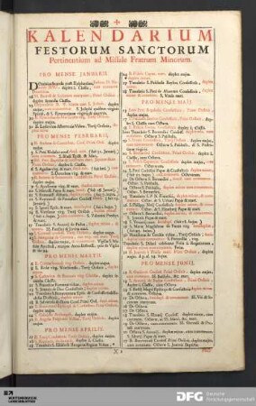 Kalendarium Festorum Sanctorum Pertinentium ad Missale Fratrum Minorum