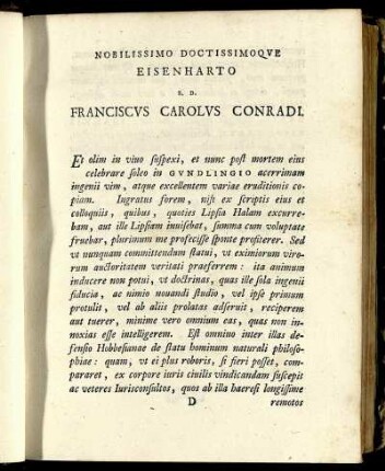 Nobilissimo Doctissimoque Eisenharto S. D. Franciscus Carolus Conradi.