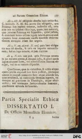 Partis Specialis Ethica. Dissertatio I. De Officiis Monasticis Hominis