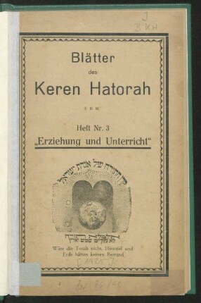 H. 3.[1925]: Blätter des Keren Hatorah