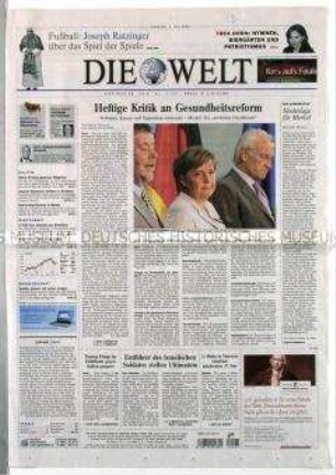 Tageszeitung "Die Welt" u.a. zur Gesundheitsreform
