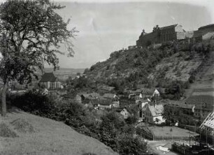 Kulmbach, Stadtansicht : Kulmbach. Stadtansicht mit Stadtpfarrkiche Sankt Petri und Plassenburg. Blick nach Nordwesten