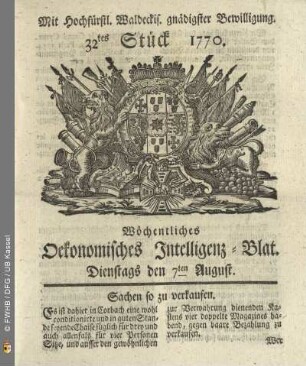 32tes Stueck, Dienstags den 7ten August 1770