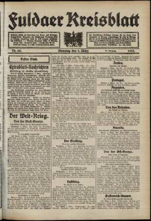 Erste Ausgabe vom Dienstag, den 09. März 1915.