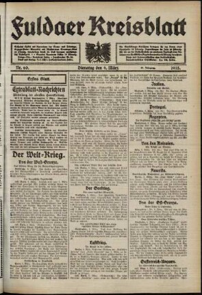 Erste Ausgabe vom Dienstag, den 09. März 1915.