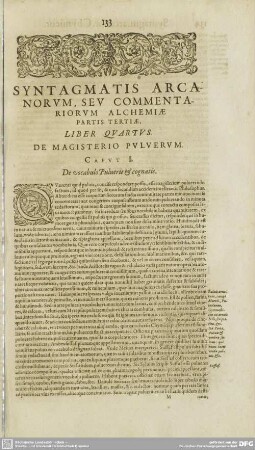 SYNTAGMATIS ARCANORVM, SEV COMMENTARIORVM ALCHEMIAE PARTIS TERTIAE, LIBER QVARTVS.