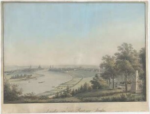 Dresden von der Bautzner Strasse mit Antons Garten, Ortsansicht, 1830 : Rothe, Wilhelm : Dresden von der Bautzner Strasse / gez. u. gest. v. W. Rothe. - [Dresden] , 1830. - 1 Kunstbl. : kolor. Umrissradierung. , 69 x 49 cm