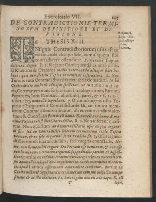 Exercitatio VII. De Contradictionis Terminorum Definitione Et Divisione. Respond. Luca Olthosio