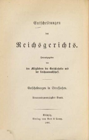 Entscheidungen des Reichsgerichts in Strafsachen. 29. 1897