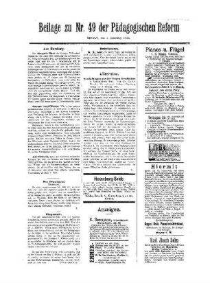 Anzeigen : Beilage zu Nr. 49 der Pädagogischen Reform