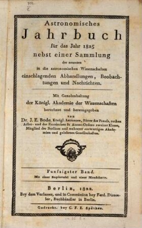 Astronomisches Jahrbuch. 1825 = Bd. 50 (1822)