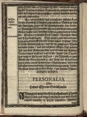 Personalia Oder Letztes Ehren-Gedächtnüs.