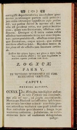 Logicæ Pars V. De methodo inveniendæ et communicandæ veritatis.