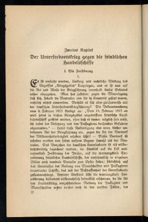 22-54, Zweites Kapitel: Der Unterseebootskrieg gegen die feindlichen Handelsschiffe.