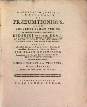 Diss. iur. inaug. de praesumtionibus